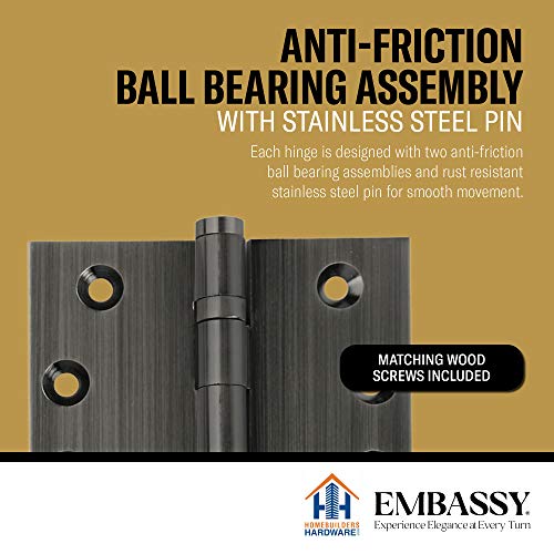 Solid Brass Architectural Door Hinges – 2 Vintage Decorative Cap Mortise Hinges, Ball Bearings, And Stainless Steel Hinge Pin – Home Decor By Embassy, 4 X 4 In., Pewter #TOP4