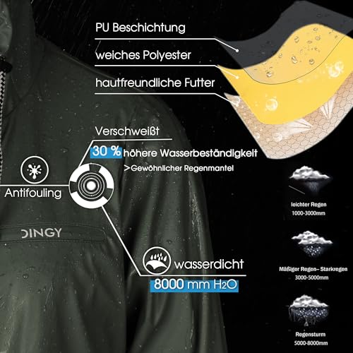 Peter Patter Regenmantel damen gefüttert mit Teddy-Fleece Regenjacke damen wasserdicht mit Kunstfell warm Friesennerz lang PU Windbreaker Regenparka für Winter,grün,38