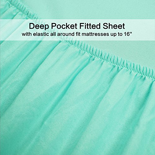 Image of 4 Piece Bed Sheet Set (Full,Mint) 1 Flat Sheet,1 Fitted Sheet and 2 Pillow Cases,Brushed Microfiber Luxury Bedding with Deep Pockets