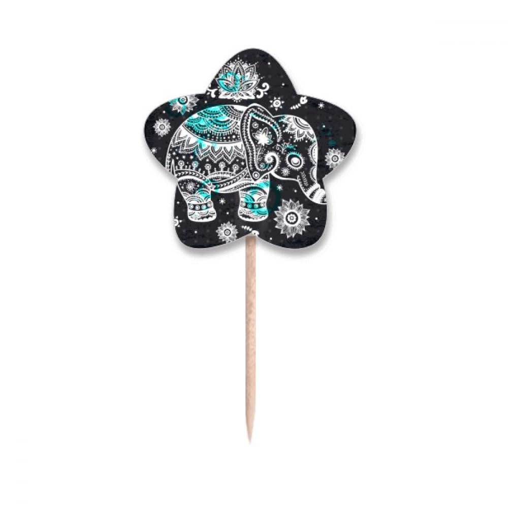 Piques à cupcakes éléphant noir et bleu Nation en carton rigide