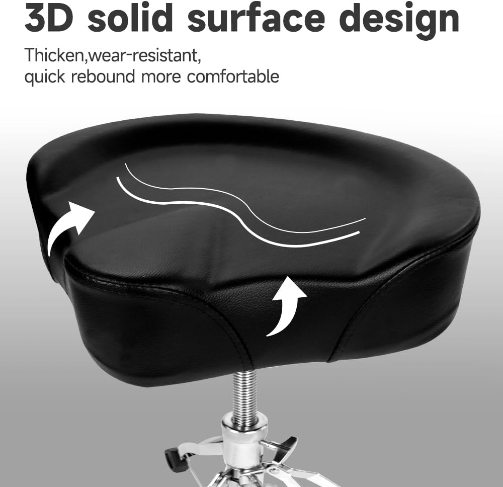 Heavy Duty Drum Throne with Two Drumsticks, Motorcycle Style Drum Seat, Widened Drum Chair with Upgraded Materials, Height Adjustable Padded Stool, Double Braced
