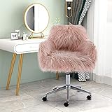 HomVent Faux Fur Accent Chair, Cute Modern Shaggy Faux Fur Swivel Chair Makeup Stool, Height...