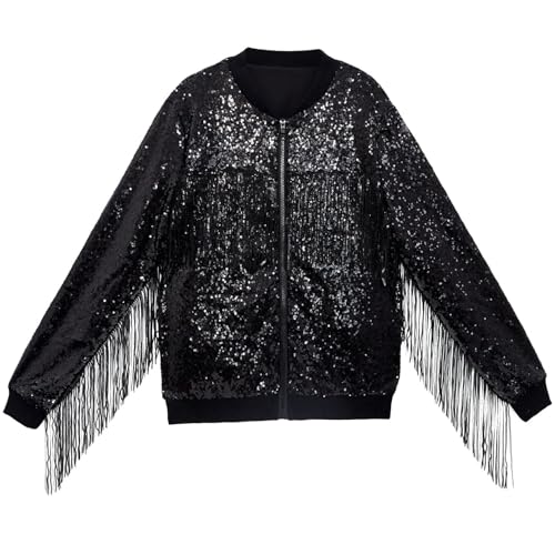 BweStilm Chaqueta de lentejuelas para hombre con purpurina, multicolor, retro, con purpurina, chaqueta de béisbol, elegante, chaqueta bomber, chaqueta de entrenamiento, chaqueta universitaria de los
