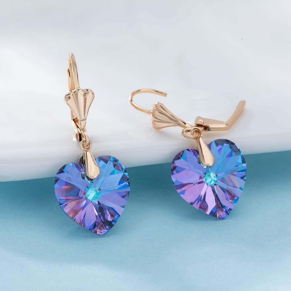 Austrian Crystal Heart Drop Leverback Earrings for Women Fashion Dangle Earring 14K Rose Gold Plated Hypoallergenic Jewelry - Image 8