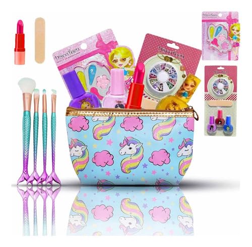 Genérico Kit de Maquiagem Infantil Multicolorido com Necessaire Estampada, Sombras, Batom e Pincéis