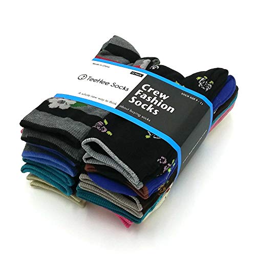 Teehee Women's Ladies Value 12-Pair Crew Socks (Flower_12Pair) #TOP1