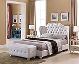 Kings Brand Furniture - White Tufted Design Faux Leather Queen Size Upholstered Platform Bed