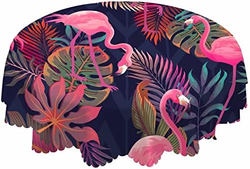 AOYEGO Pink Flamingo Table Cloth Tropical Woods Wild Animal Plant Exotic Palm Tree Round Tablecloth 60 Inch for Dining Room, Party, Banquet