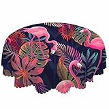 AOYEGO Pink Flamingo Table Cloth Tropical Woods Wild Animal Plant Exotic Palm Tree Round Tablecloth