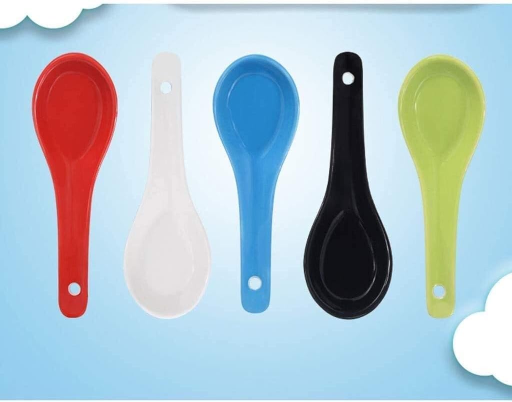 Spoon Set Tableware Spoon for Home Restaurant, Set of 10 Ceramic Soup Spoons, Porcelain Soup Spoon, Soup Spoon,Black-Black