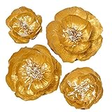 Ling's moment Paper Flowers Decorations, 4 X Gold Handcrafte Large Crepe Paper Peony for Wall Baby Nursery Wedding Bridal Shower Gold Party Backdrop Centerpiece