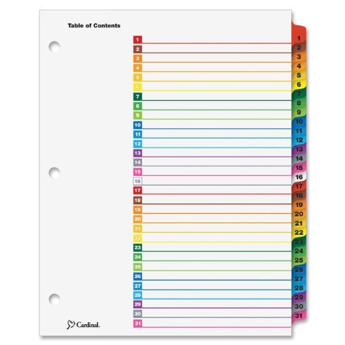 Cardinal by TOPS Products OneStep Index System, 31-Tab, Numbered, Multi-Color, 1 Set (60118) Color: Multi Colored, Model: CRD60118, Office/School Supply Store