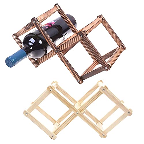 2 Piezas Botellero de Madera Plegable, Soporte Botellero Madera Plegable, Botellero Apilable de Mesa, Pino Estante para...