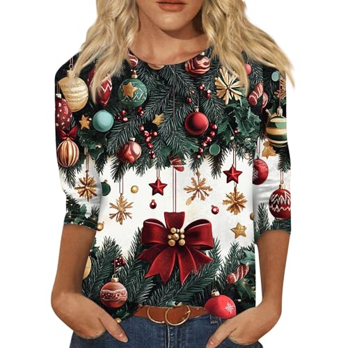 Camisola de Natal mulher manga 3/4 brilho mulheres feios bonita camisola gorteira gracioso barata Ugly Jerseys, Es122 branco, Unissexo grande