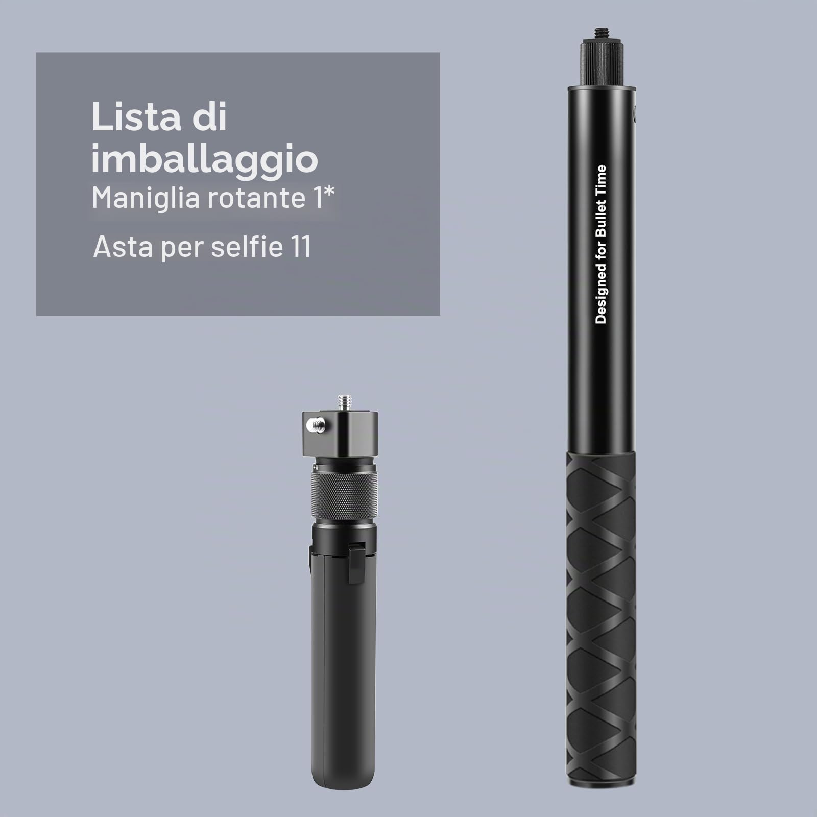 PULUZ Bullet Time Treppiede con Manico e Selfie Stick Invisibile, Impugnatura Girevole a 360°, Estensibile da 116 cm, Filettatura da 1/4", Treppiede Compatto da Tavolo per Insta360 X5/X4, DJI Osmo