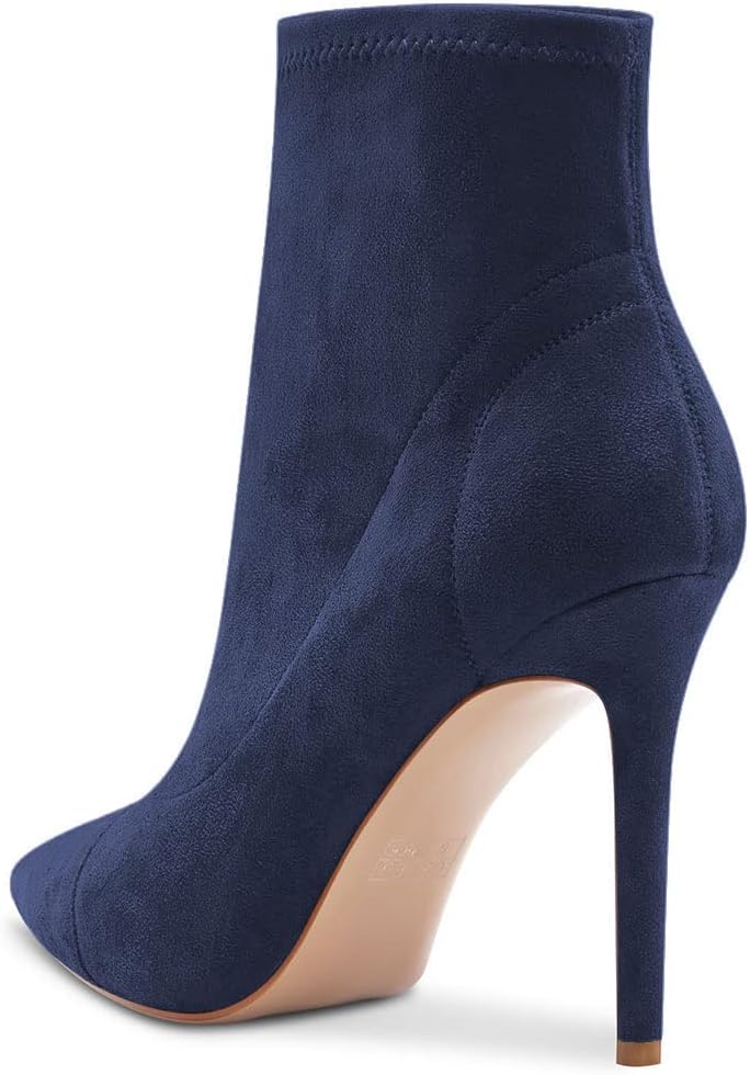 Saekcted Women High Heel Stiletto Pointed Toe Ankle Boots Short Bootie Slip-on Classic Dress Office Party Boots 3.9 Inches Heels