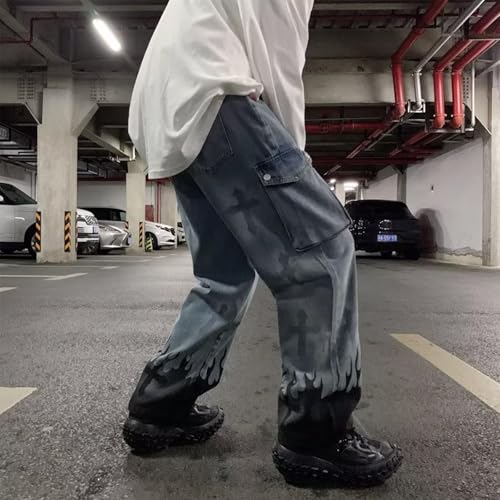 Baggy Jeans Men Graphic Flame Y2K Denim Pants Men Open Bottom Streetwear for Skater Jeans with Side Pockets4