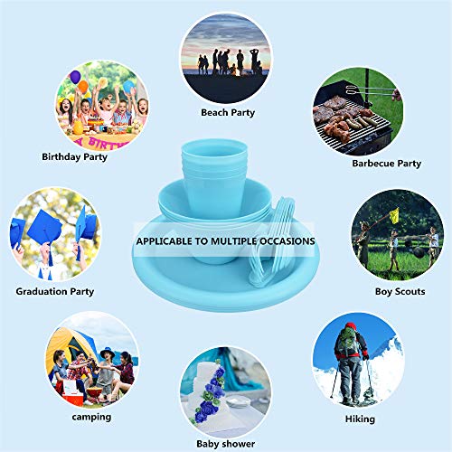 Camping Cookware Accessories Plastic Dishes Plates Cups and Bowls Utensils Camping Table Supplies Dinnerware Set Dorm Party Essentials Cooking Set Microwaveoven-Safe BPA-Free