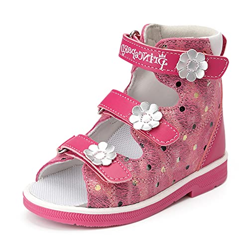 princepard Orthopedic Sandals for Toddlers with High Back,Kids Red Corrective Shoes for Girls with Ankle and Arch Support