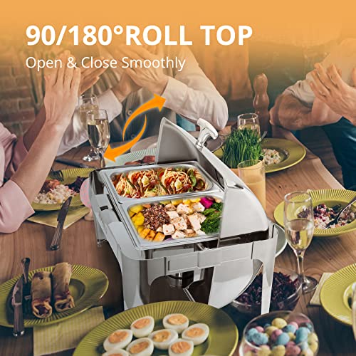 ROVSUN 3 Pack Roll Top Chafing Dish Buffet Set,9 Quart Rectangular NSF Stainless Steel Chafer for Catering,Buffet Servers and Warmers Set with Glass Window for Wedding, Party, Banquet, 2 Half Size