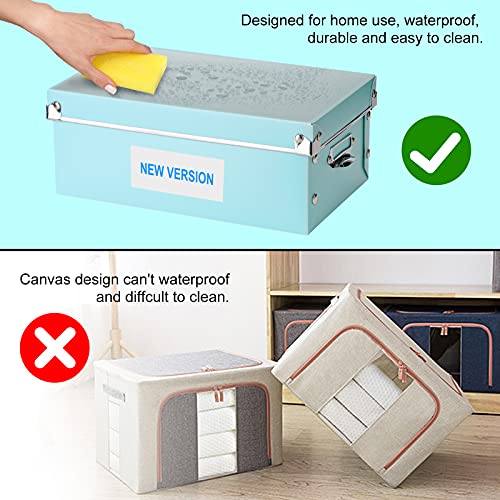 Hyunlai 4 Pack Storage Box, Decorative Storage Bins With Lid,With Handles,Press-Stud Fastening,Moisture-Proof,Foldable For Space Saving Storage,For Clothes,Cosmetic,Blankets(Green) #TOP5