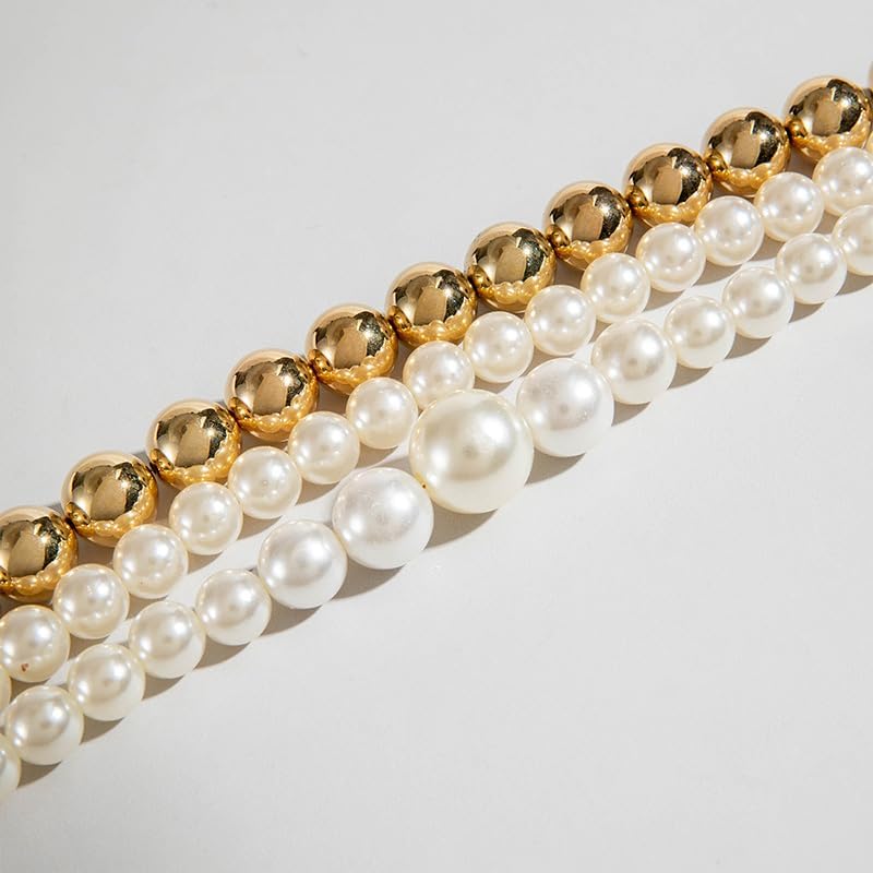 Chunky Gold Beaded Statement Necklace for Women Trendy Bulky Thick Big Faux Pearls Choker Exaggerated Large Beads Ball Layered Necklace Stack Fashion Jewelry - Image 6