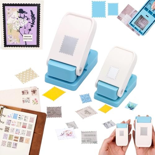 2 Pcs Stamp Punch, 1x0.8inch & Mini 0.6x0.5inch Rectangle Postage Stamps Shaped Paper Punches, Stamp Cutter Hole Punch, Stamps Maker Punches for Paper Crafts DIY Scrapbooking Journaling Card Making