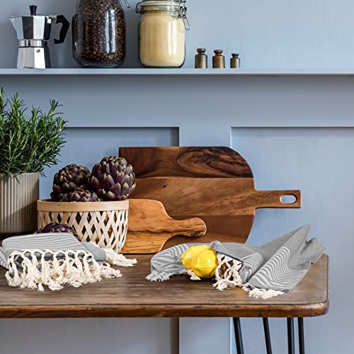 Twiny Threads Set Of 6 100% Cotton Turkish Kitchen Towels With Hanging Loop & Tassels (18" X 28") | Ultra Washcloth With Fringes | Reusable Hand Towels - Grey #TOP1