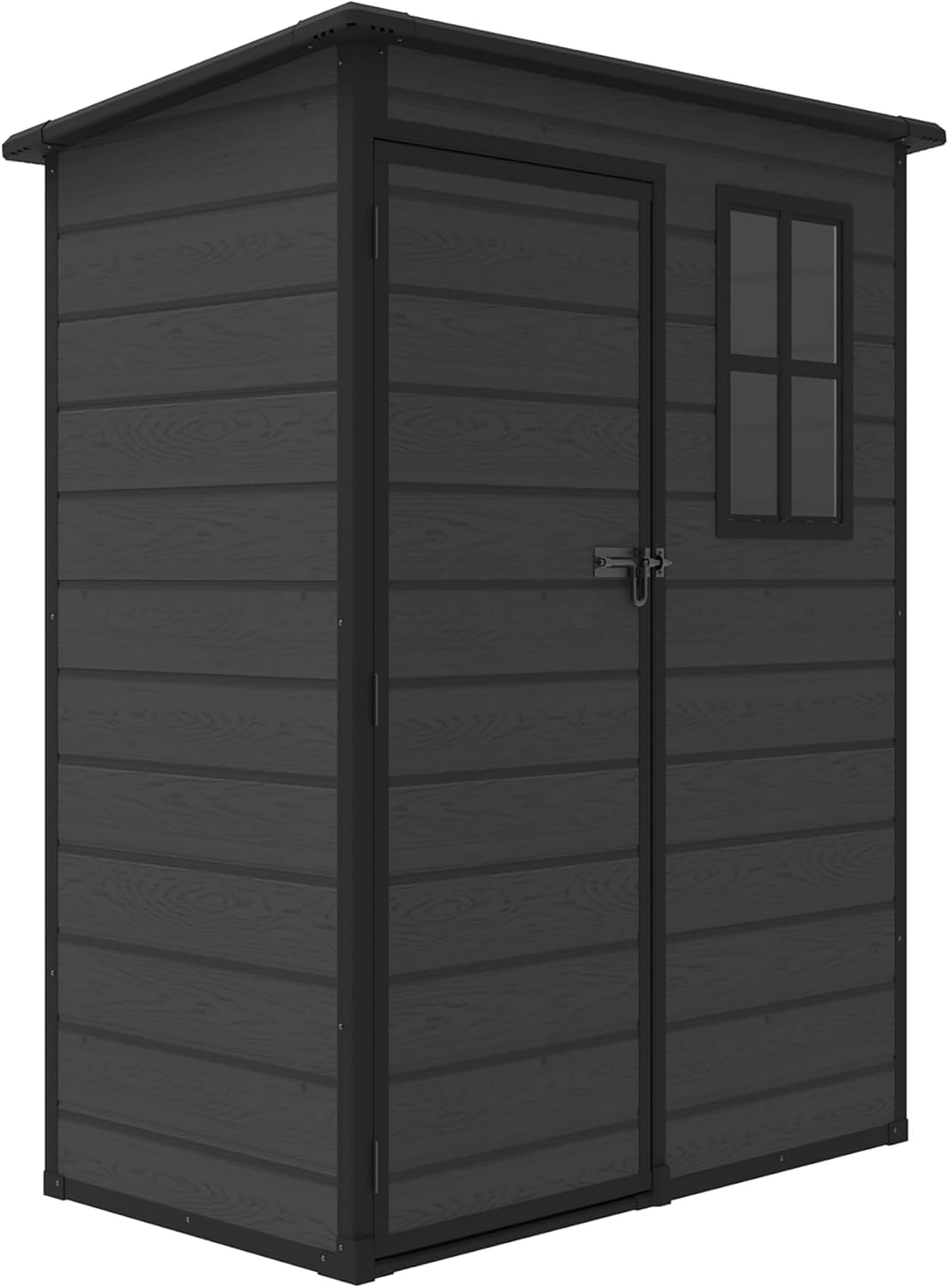 Koll Living Gartenhaus Arden | 2100 Liter, 152 x 91,5 x 193 cm | hochwertige Kunststoffpaneele in Schwarz | mit Fenster, abschließbar | UV- & witterungesbeständig