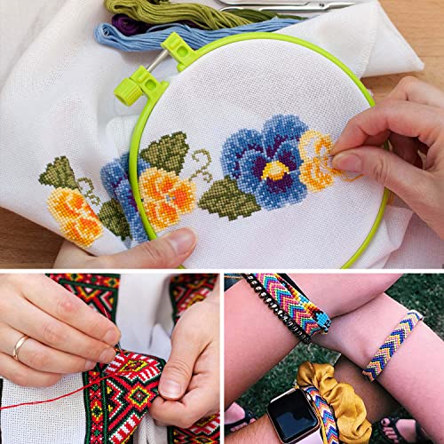 Image of VICOVI Friendship Bracelet String Kits, 100 Colors Embroidery Floss and 15 Skeins White & 15 Skeins Black Color, 10 Pcs Plastic Floss Bobbins for Cross Stitch Threads Bracelet Yarn Craft Floss