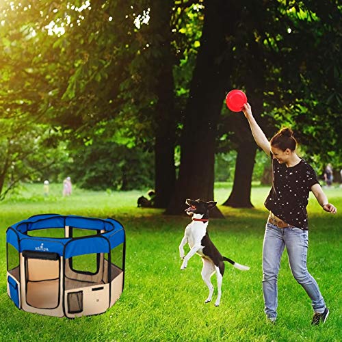 Zampa Portable Foldable Pet playpen Exercise Pen Kennel + Carrying Case for Larges Dogs Small Puppies/Cats | Indoor/Outdoor Use | Water Resistant
