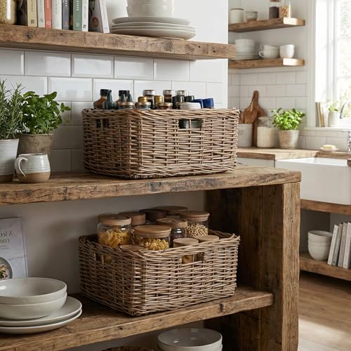 Image of StorageWorks Pantry Baskets, Willow Storage Baskets for Organizing, Shelves, Pantry Organizers and Storage, Light Brown, 15 inch L x 11 inch W x 6 inchH