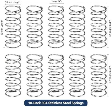 10 Pack Compression Springs 10Mm Length 4Mm Od 304 Stainless Steel Pruner Replacement Springs for Garden //Mechanical Replacement [Silver Tone 0.3Mm Size]
