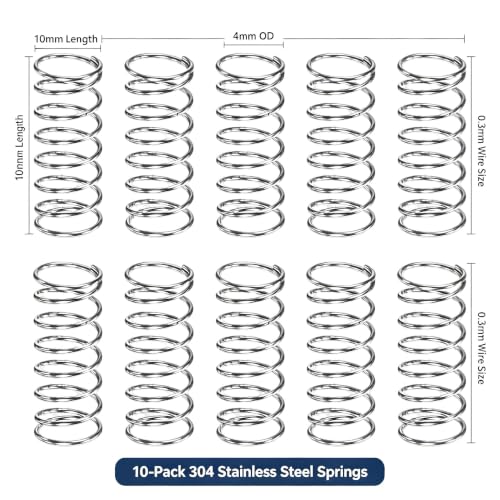 10 Pack Compression Springs 10Mm Length 4Mm Od 304 Stainless Steel Pruner Replacement Springs for Garden //Mechanical Replacement [Silver Tone 0.3Mm Size]