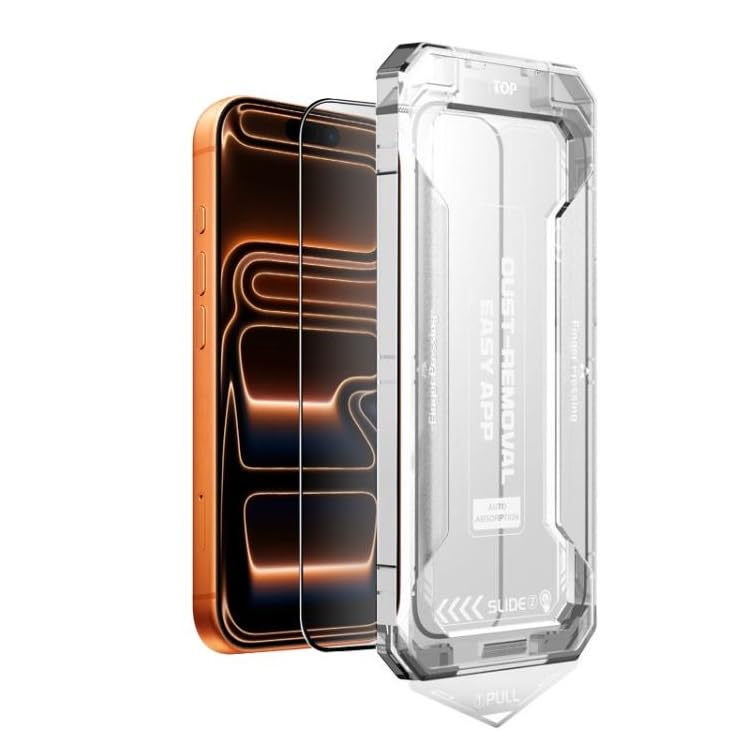 Easy Install Tempered Glass Touch Screen Protector Compatible With iPhone 17 Pro Max -Black Edges (Full Screen Coverage)