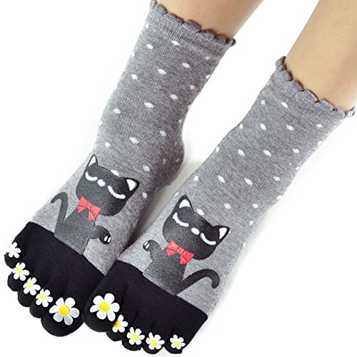 seemehappy Women Funky Toe Socks Ankle High (Lucky Cat)