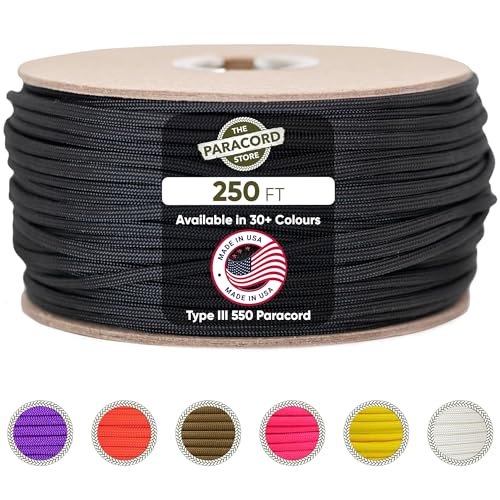 The Paracord Store | Type III 550 Paracord - 250 FT Spool, Black | Heavy Duty 7 Strand Tactical...