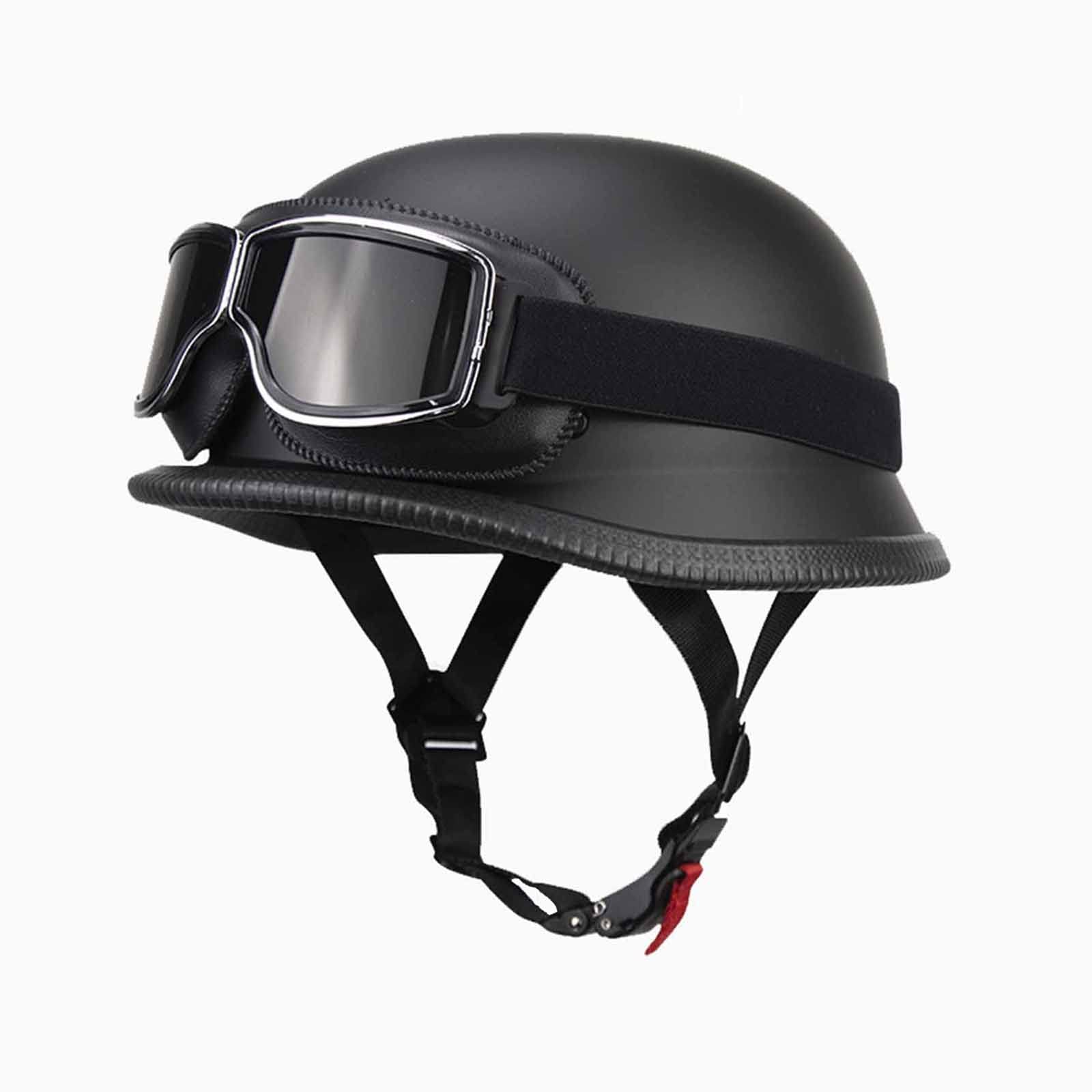 Casque Moto Open Face Demi-casque Cuir Rétro - Visière, Lunettes UV, écharpe Amovible, Taille 54-60 Cm - 3