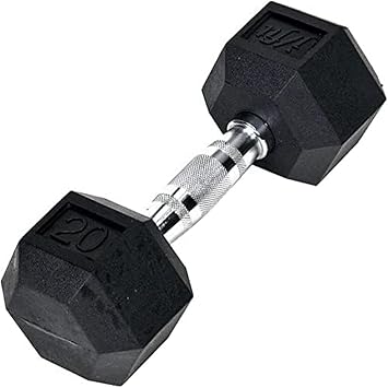 JFIT Rubber Hex Dumbbell Single, Knurled Grip Free Weight for Men & Women, Strength & Cardio Training Home Gym Workout