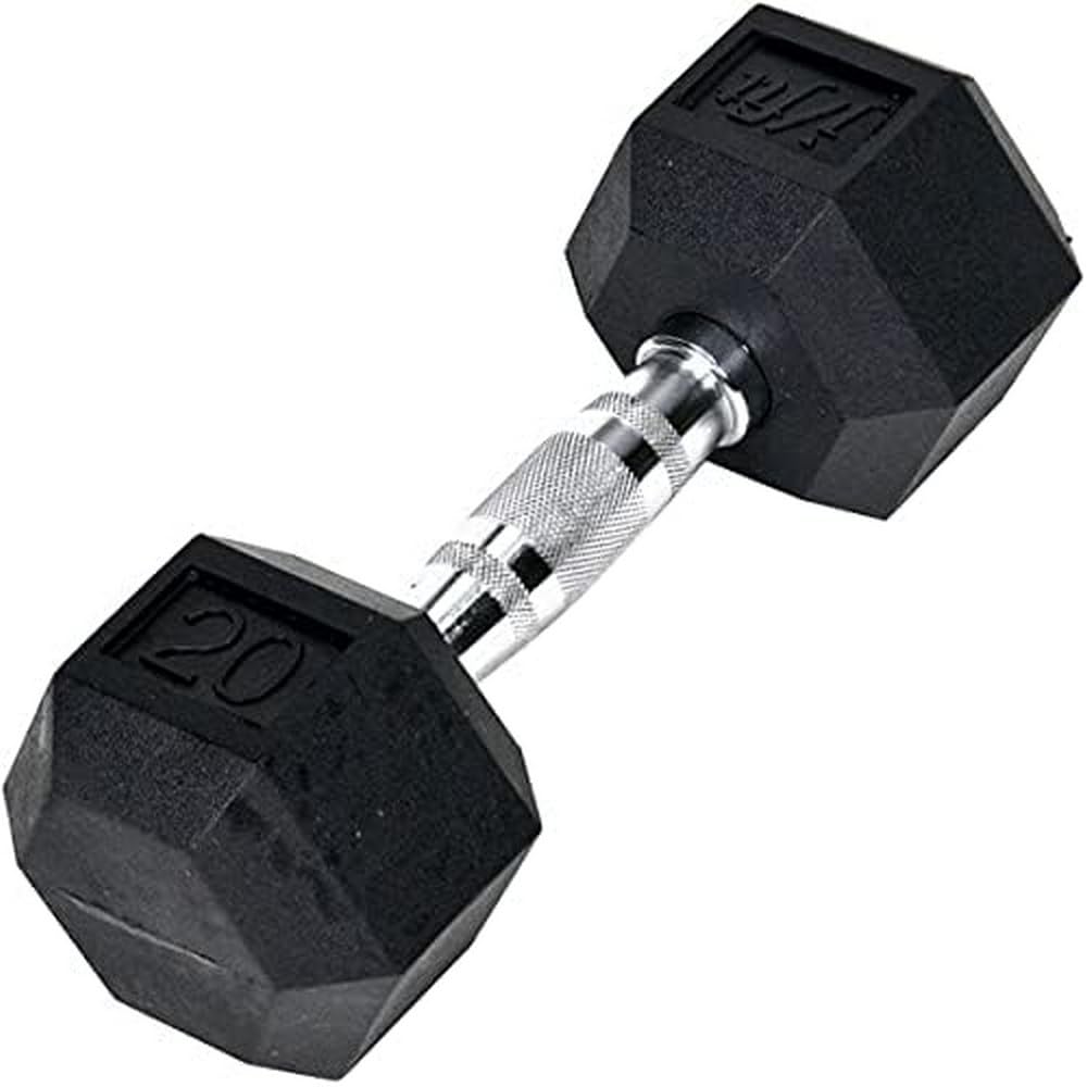 JFIT Rubber Hex Dumbbells - 8 Size Options - Hex Shaped Heads Prevent Rolling and Injury - Ergonomic Hand Weights for Exercise, Muscle, Strength and Weight Training