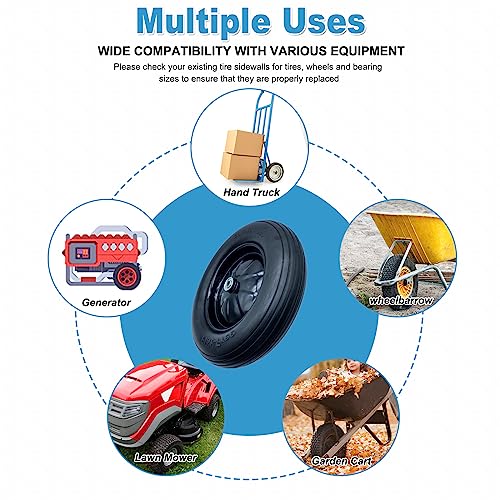2-Pack of 4.80/4.00-8\" Flat Free Tire on Wheel,16\"Universal Solid Wheel Barrel Tire,3\"-6\"Center Hub with 5/8\" or 3/4” Ball Bearing,Steel Rim,Ribbed Tread,for Wheelbarrows,Garden and Utility Carts