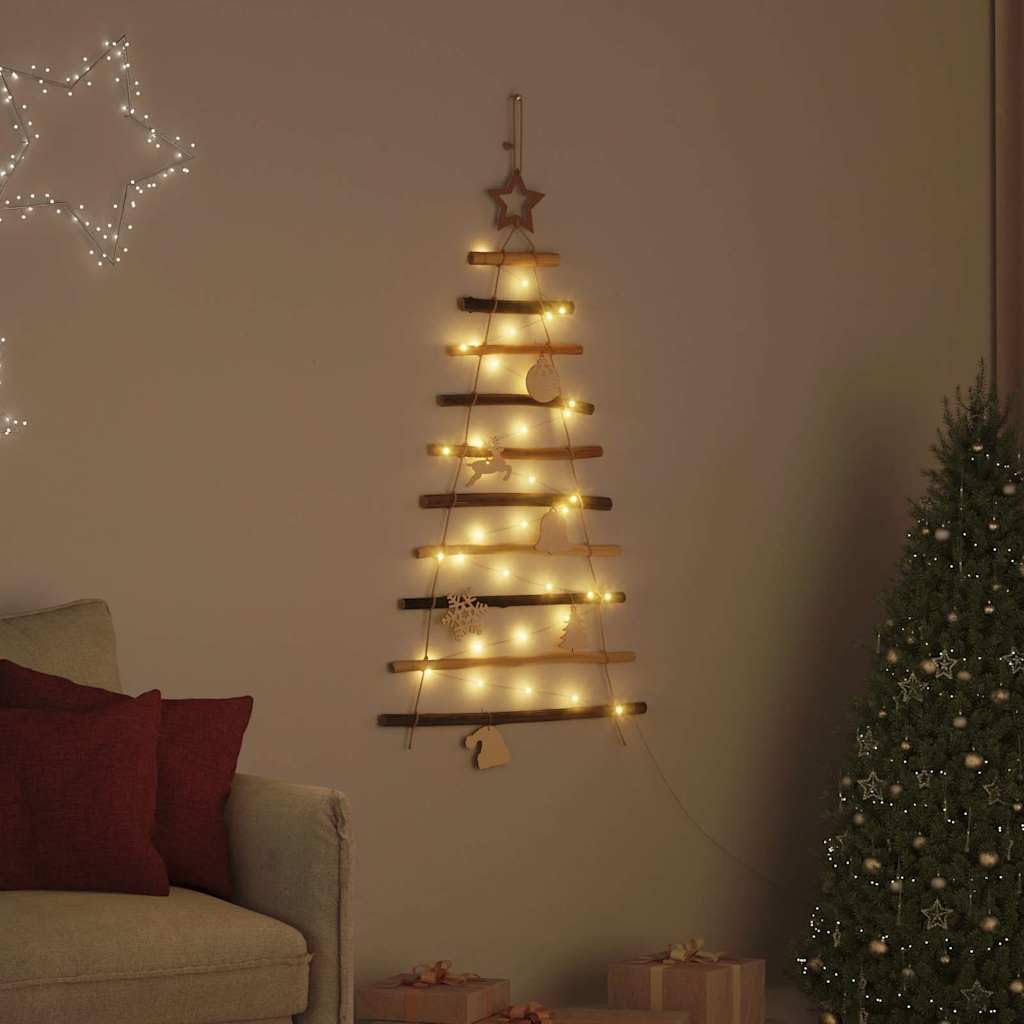 Wisząca choinka, 90 cm, lite drewno jesionowe, naturalne, z 30 diodami LED o ciepłej białej barwie, zasilana przez USB, do użytku wewnątrz i na zewnątrz
