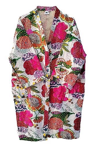 Veste midi légère en coton Kantha pour femme, protection solaire fluide et aérée