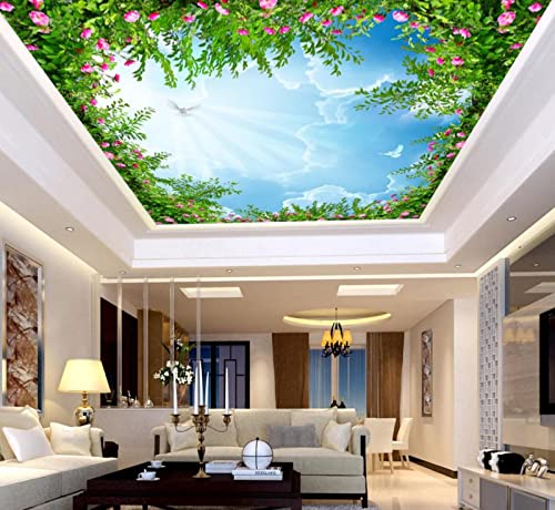 Mural De Techo De Cielo Azul Y Nubes Blancas Personalizado Para Sala De Estar, Dormitorio, No Tejidos, Papel Tapiz De Paisaje De Techo 3D 250Cm(W)×175Cm(H)