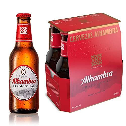 Alhambra Tradicional, Pack de 6 Botellas x 25cl, Cerveza Lager Suave y Amargor Bajo, Cerveza Refrescante, 4.6% Alcohol