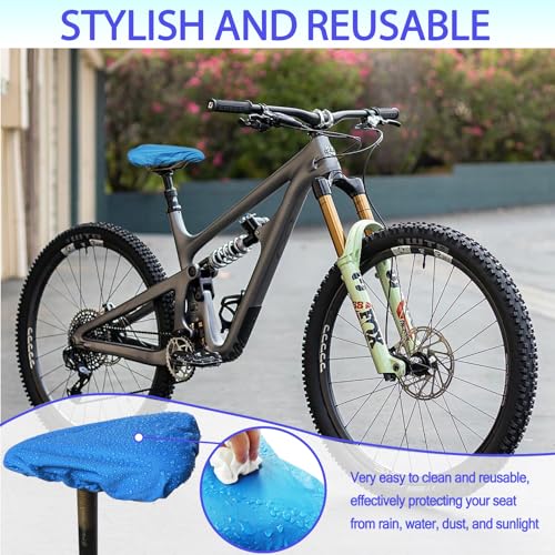 Image of Waterproof Bicycle Seat Covers Dustproof Rainproof UV-Resistant and Windproof Easy to Install and Clean Reusable Suitable for Men's and Women's Mountain Bike and Narrow Seats(2pcs Sky Blue)