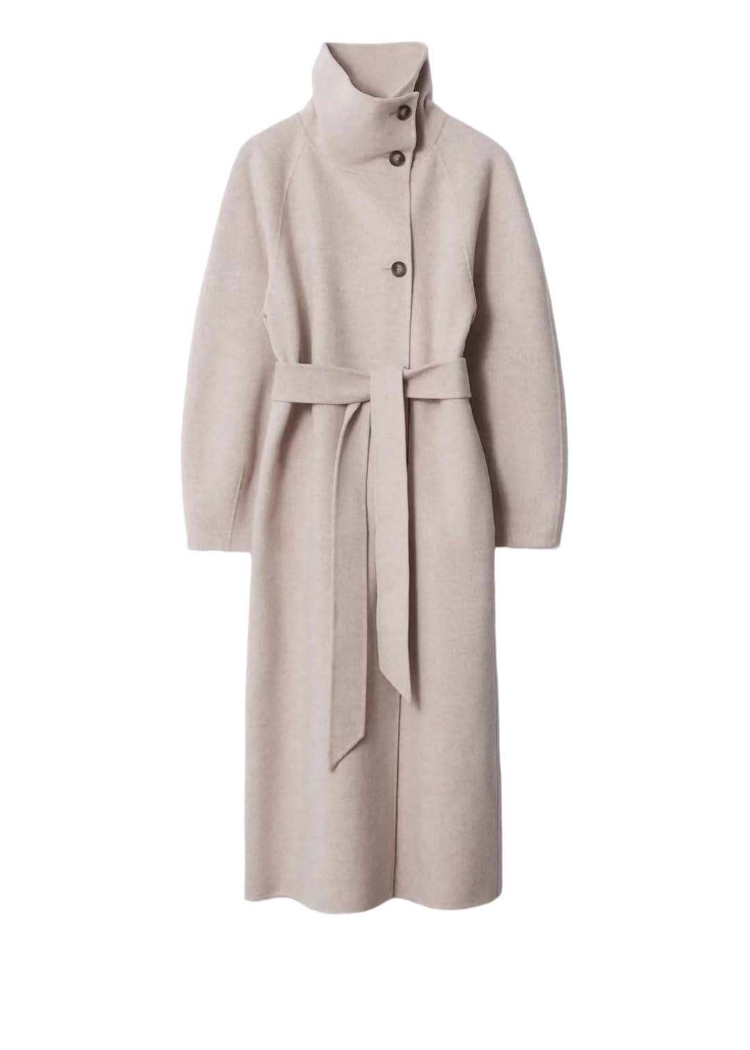 Abrigo largo de lana para mujer, con cinturón, cuello alto, manga larga, para oficina, otoño e invierno