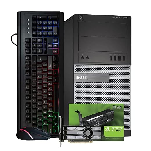 Dell Gaming PC Tower, Intel i5, 16GB RAM, 128GB SSD 500GB HDD, Windows 10, Nvidia GT 1030 2GB, New RGB Gaming Keyboard and Mouse (Renewed)