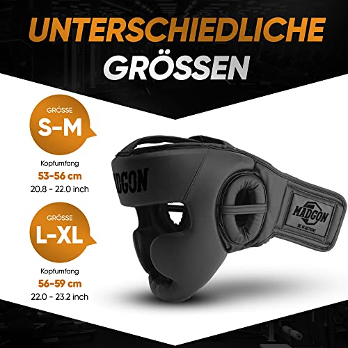 Foto von MADGON Kopfschutz mit hoher Schlagdämpfung. Gesichtsschutz mit Perfekter Sicht und geringer Schweißentwicklung. Boxhelm für Kampfsport, MMA, Boxen, Kickboxen & Sparring inkl Beutel