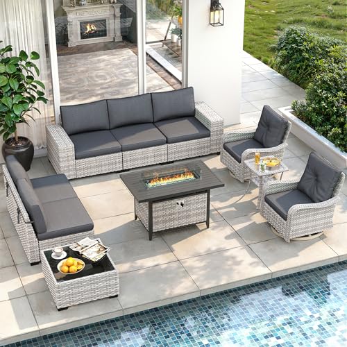 10 Piece Outdoor Wicker Rattan Sectional Sofa Set with Swivel